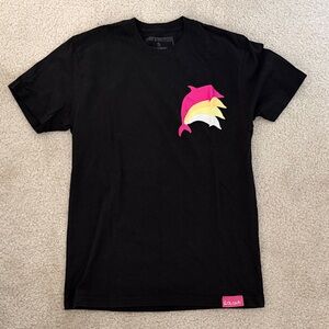 Pink Dolphin Black Tee with Pink and Yellow Design
